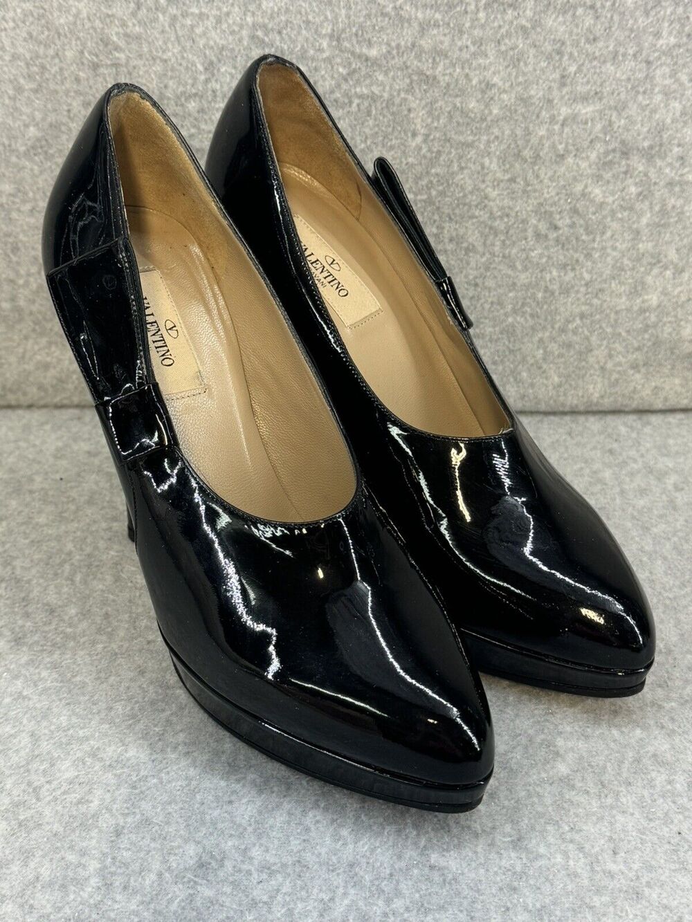 Valentino Platform Slip On High Heel Pumps Black Patent Leather - 38.5